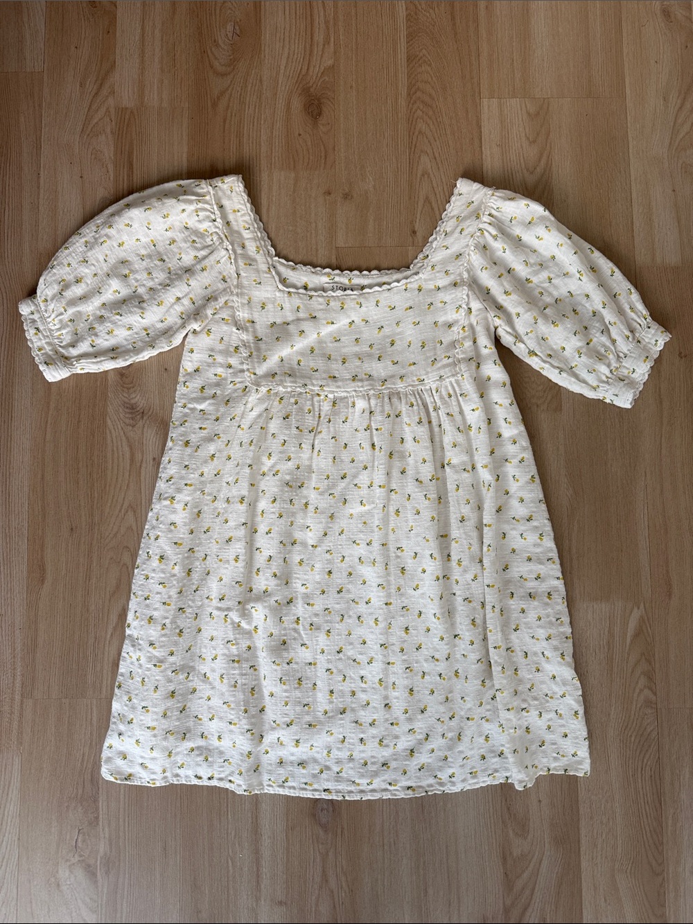 Storia White Dress with Yellow Floral Print